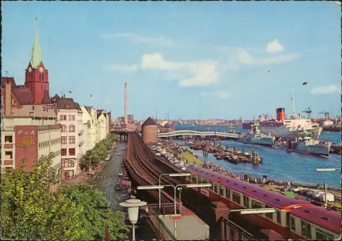 Ansichtskarte Hamburg Hafen Hochbahn Dampfer u. Straße 1966