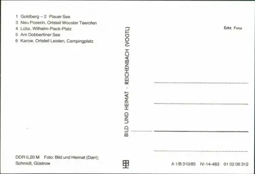 Lübz DDR Mehrbild-AK Kreis Orte Goldberg, Neu Poserin, Karow-Leisten uvm. 1985