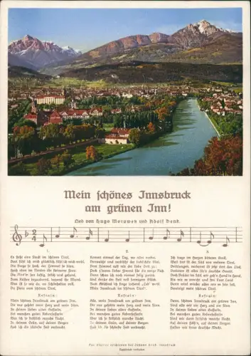 Ansichtskarte Innsbruck Stadt Liedtext Mein schönes I. am grünen Inn 1956