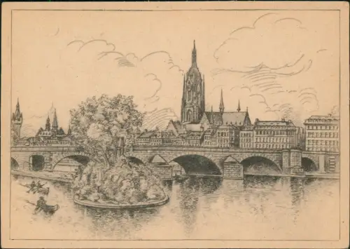 Ansichtskarte Frankfurt am Main Stadtpartie Main Künstlerkarte 1962