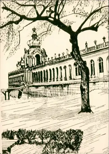 Innere Altstadt-Dresden Dresdner Zwinger Künstlerkarte 1978 Gold
