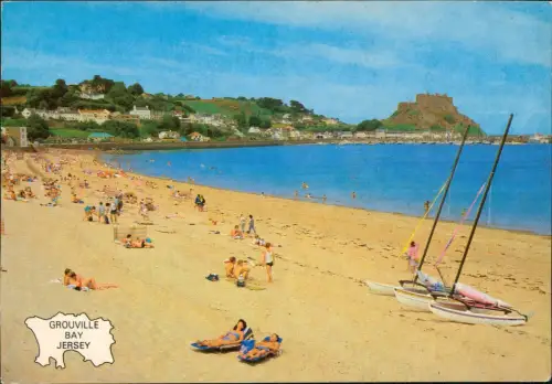 Postcard Grouville Jersey Stadt und Strand 1981