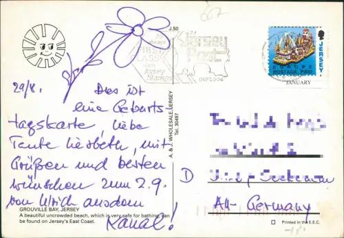 Postcard Grouville Jersey Stadt und Strand 1981