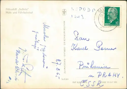 Ansichtskarte Sassnitz Rügen Fährschiff Saßnitz Mole und Fährbahnhof 1965