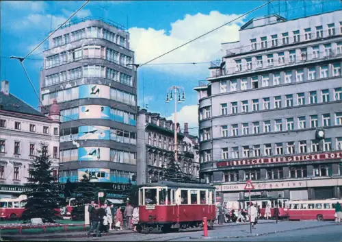 Postcard Reichenberg Liberec Soukenne namesti - Straßenbahn 1964