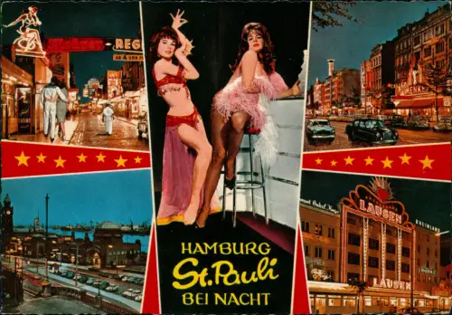 St. Pauli-Hamburg Reeperbahn bei Nacht Mehrbild Erotik Frauen 1970