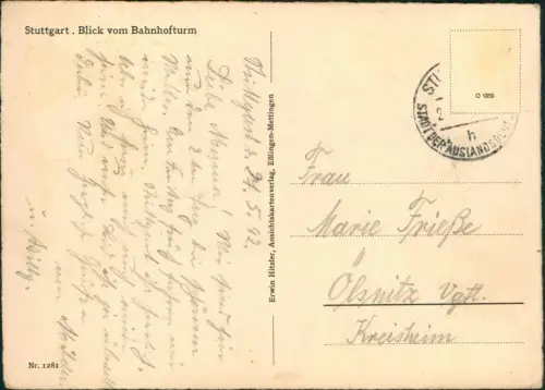 Ansichtskarte Stuttgart Blick vom Bahnhofturm 1942