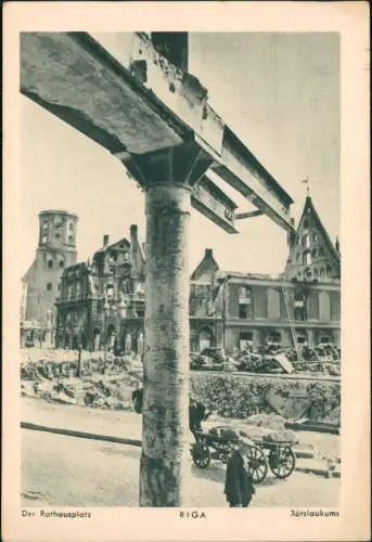 Postcard Riga Rīga Ри́га Rathausplatz nach der Zerstörung 1948