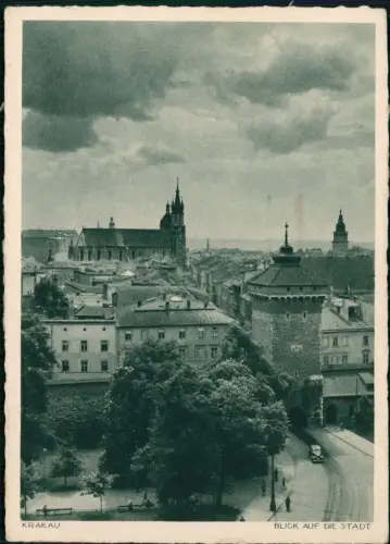 Postcard Krakau Kraków Blick auf die Stadt - Stadttor 1940
