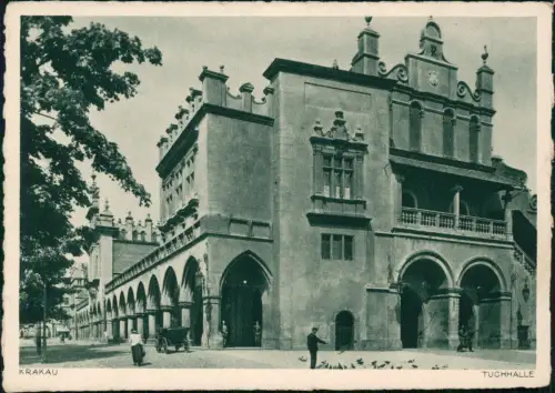 Postcard Krakau Kraków Tuchhallen Sukiennice - Seitenansicht 1940