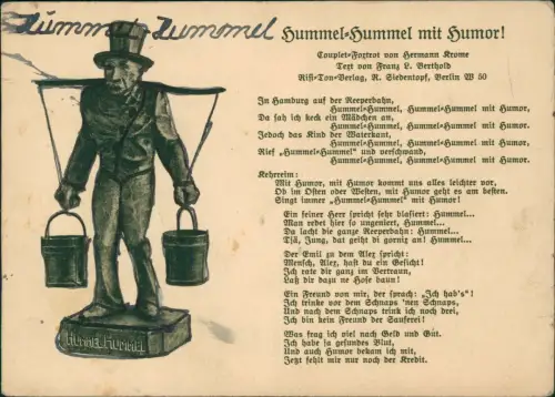 Ansichtskarte Hamburg Hamburger Originale - Typen Hummel Hummel LIedtext 1934