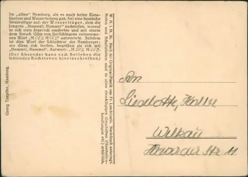 Ansichtskarte Hamburg Hamburger Originale - Typen Hummel Hummel LIedtext 1934