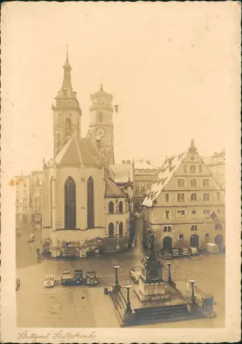 Ansichtskarte Stuttgart Blick auf Stiftskirche Parkplatz - Propaganda 1942