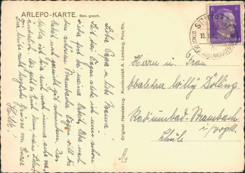 Ansichtskarte Stuttgart Blick auf Stiftskirche Parkplatz - Propaganda 1942