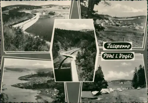 Ansichtskarte Pöhl Talsperre 5 Bild Staumauer Zeltplatz 1966