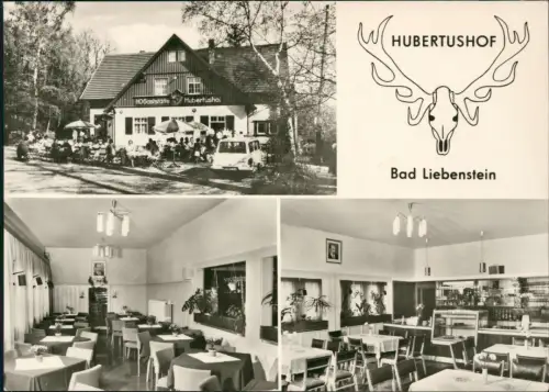 Ansichtskarte Bad Liebenstein 3 Bild Hubertushof mit Gastraum 1978