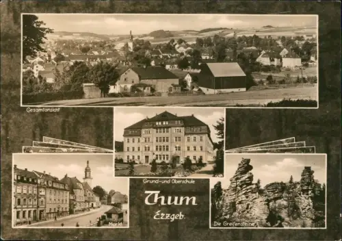Thum DDR Mehrbildkarte Ortsansichten Grund- Oberschule zur DDR-Zeit 1974/1967