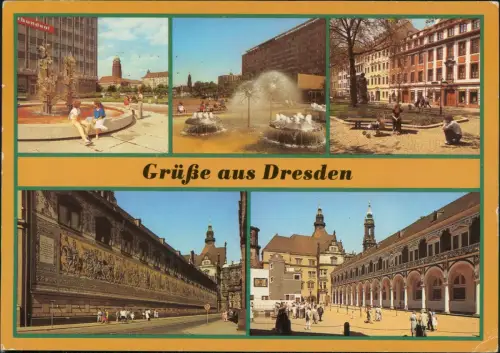 Dresden DDR Mehrbildkarte u.a. Prager Str., Fürstenzug, Stallhof uvm. 1988