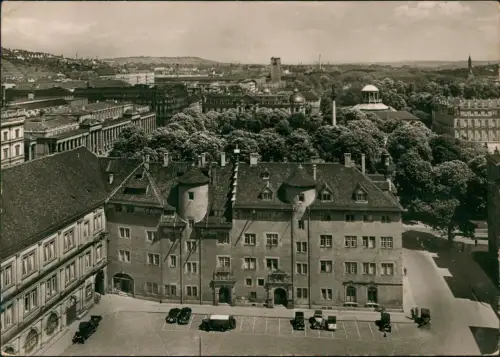 Ansichtskarte Stuttgart Schillerplatz mit Blick zum Hauptbahnhof 1950