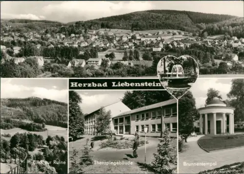 Bad Liebenstein  Blick zur Ruine, Heinrich-Mann-Sanatorium, Brunnentempel 1978