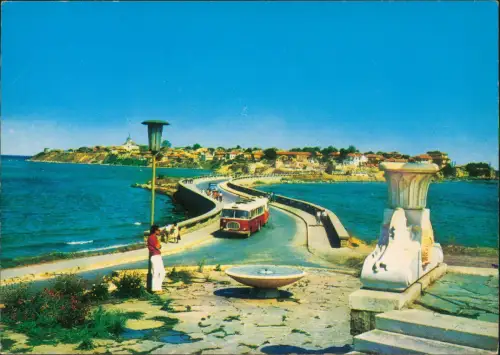 Postcard Nessebar Несебър Totale Brücke und Bus 1978
