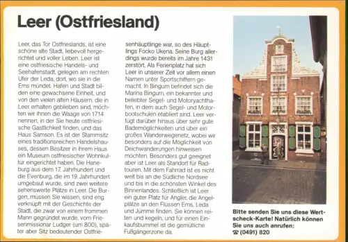 Aurich Leer Ostfriesland Postkarte Ortsansicht Antwortkarte "Wertscheck" 1980