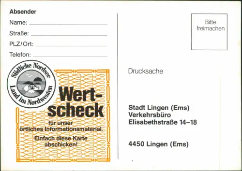 Lingen (Ems) Bild-Postkarte Ortsansicht Drucksache Antwortkarte  1980