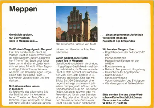 Meppen Bild-Postkarte Ortsansicht Rathaus Drucksache Antwortkarte 1980