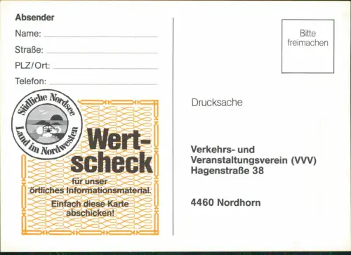 Nordhorn Bild-Postkarte Ortsansicht Drucksache Antwortkarte "Wertscheck" 1980