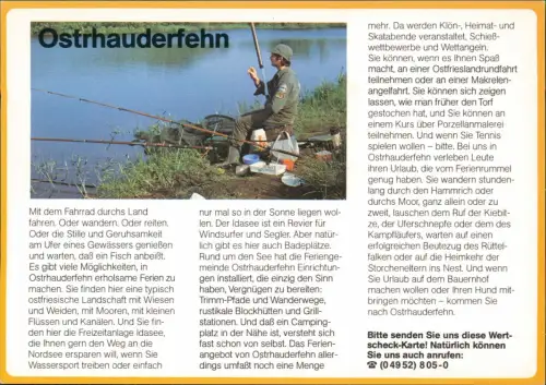 Idafehn-Ostrhauderfehn Bild-Postkarte Angler Motiv Antwortkarte Wertscheck 1980