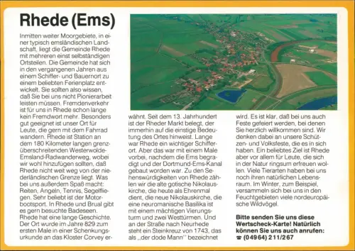 Rhede (Ems) Bildpostkarte mit Luftaufnahme Antwort-Drucksache "Wertscheck" 1980