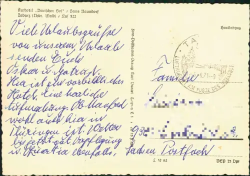 Ansichtskarte Tabarz/Thüringer Wald Kurhotel Deutscher Hof - Gastraum 1971