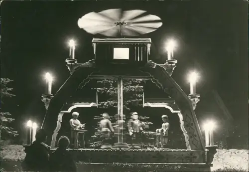 Ansichtskarte Jahnsbach Kr. Zschopau Weihnachtszeit Pyramide bei Nacht 1983