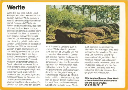Werlte Bild-Postkarte mit Ortsansicht, Drucksache Antwortkarte "Wertscheck" 1980