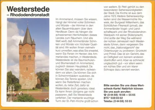 Westerstede Bild-PK Ortsansicht, Drucksache Antwortkarte "Wertscheck" 1980
