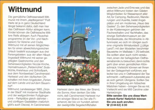 Wittmund Bild-Postkarte Ortsansicht, Antwortkarte Drucksache "Wertscheck" 1980