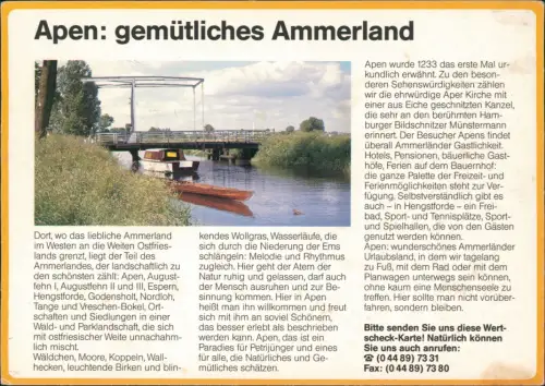 Apen Bild-Postkarte Ammerland, Antwortkarte Drucksache "Wertscheck" 1980
