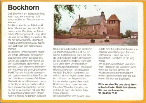 Bockhorn (Friesland) Bild-PK Or  Antwortkarte Drucksache "Wertscheck" 1980
