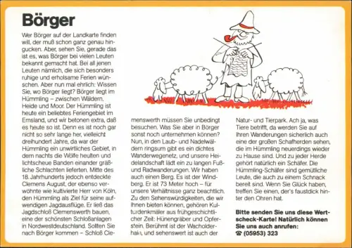 Börger Bild-Postkarte mit Ortsansicht, Antwortkarte Drucksache "Wertscheck" 1980