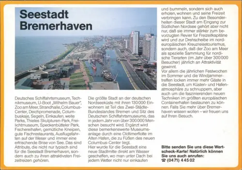 Bremerhaven Bild-PK Hafen-Ansicht, Antwortkarte Drucksache "Wertscheck" 1980