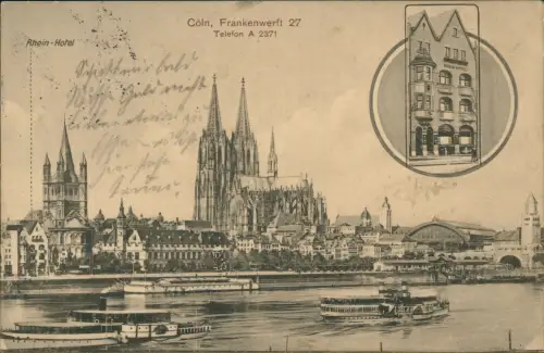 Ansichtskarte Köln 2 Bild Dampfer Frankenwerft 1915  Stempel K. Bickendorf