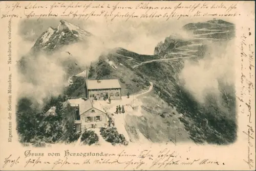 Ansichtskarte Urfeld-Kochel am See Blick auf Herzogstand Hütten Wolken 1899