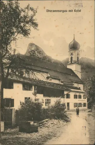 Ansichtskarte Oberammergau Stadtpartie mit Kirche 1930