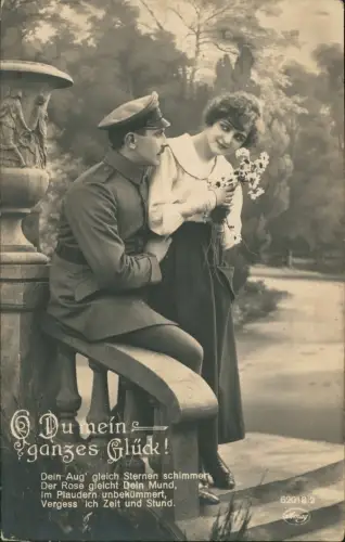 Ansichtskarte  Soldat und seine Liebste Du mein ganzes Glück Sehnsucht 1917