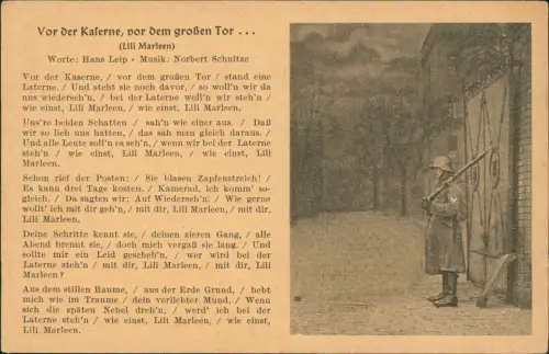 Liedkarte Vor der Kaserne, vor dem großen Tor... Militaria 1940