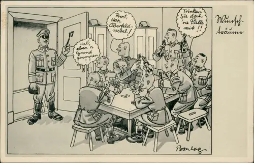 Ansichtskarte  Militär Scherzkarte Soldaten mit Bier auf der Stube WK2 1939
