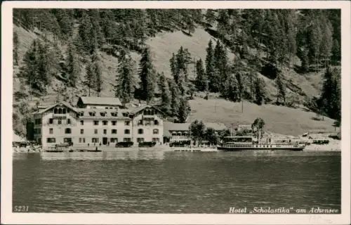 Ansichtskarte Achental Hotel "Scholastica" Achensee Dampfer Fotokarte 1942