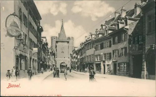 Ansichtskarte Basel Straße Schild Brauerei Farnsburg 1906