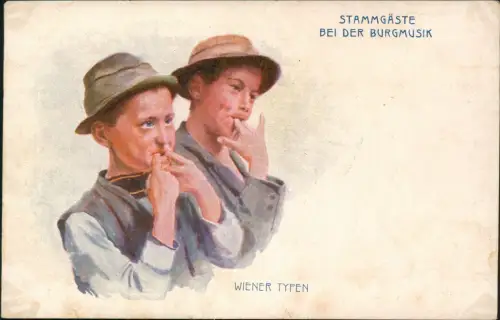 Wien Wiener Typen Künstlerkarte Stammgäste bei der Burgmusik 1913