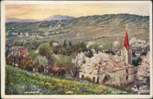Neustift am Walde-Wien Stadtpartie Baumblüte Künstlerkarte 1926